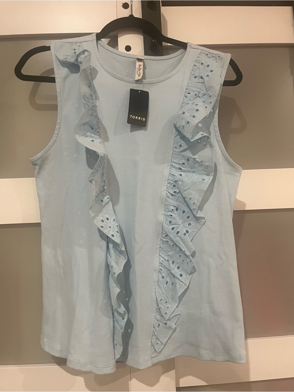 torrid Light Blue Eyelet Ruffle Ribbed Tank